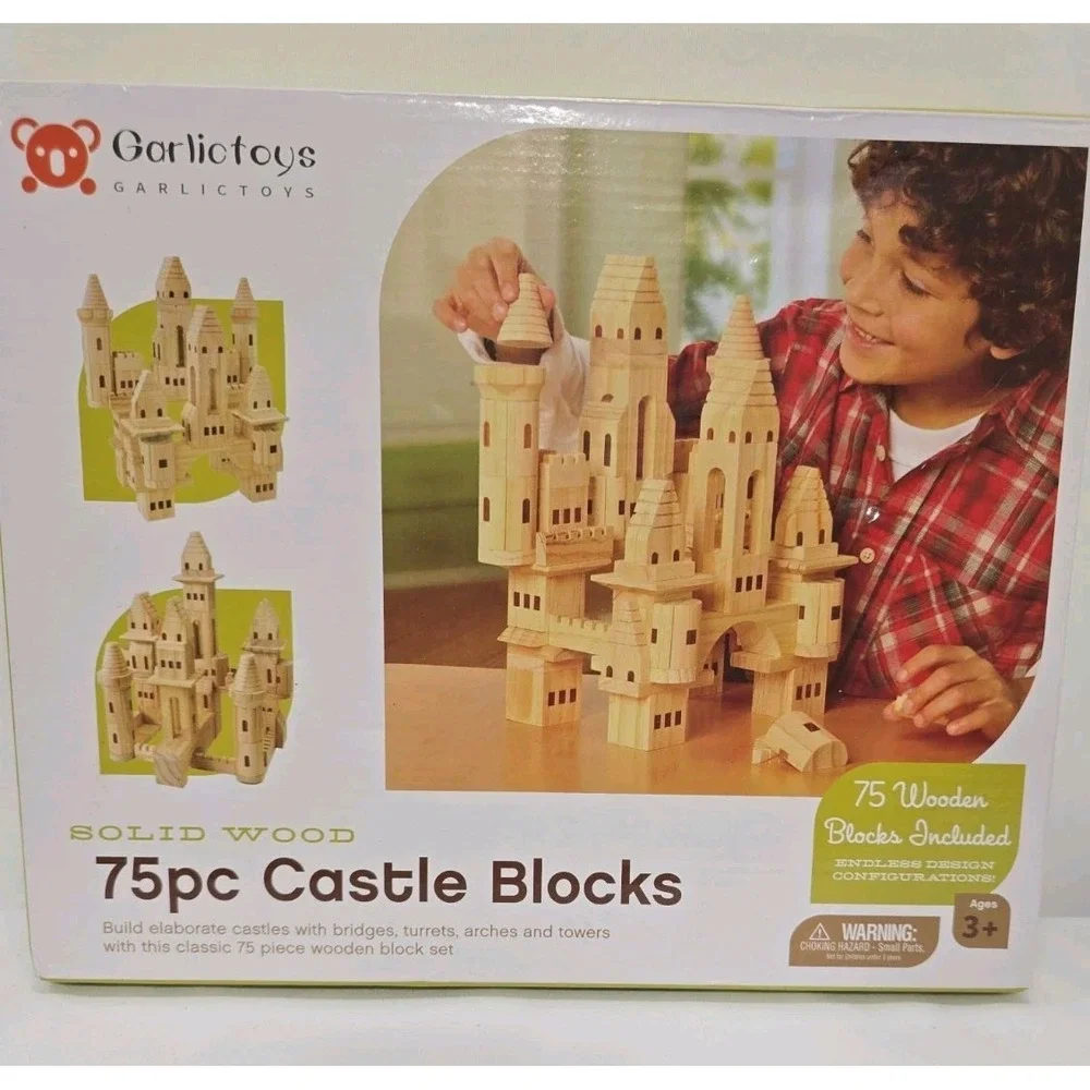 GarlicToys 75pc Solid Wood Castle Blocks Set